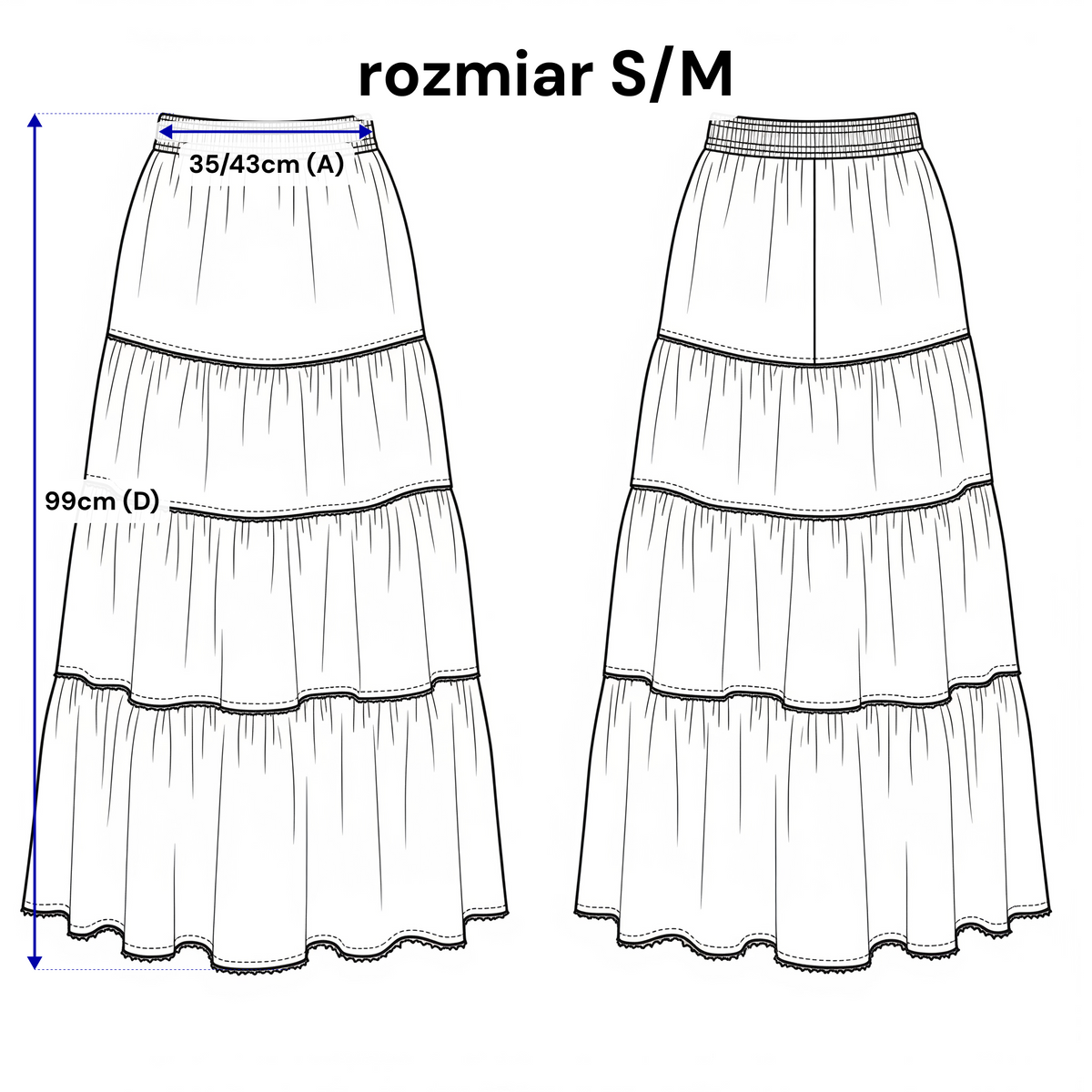 Lniana spódnica maxi z falbanami