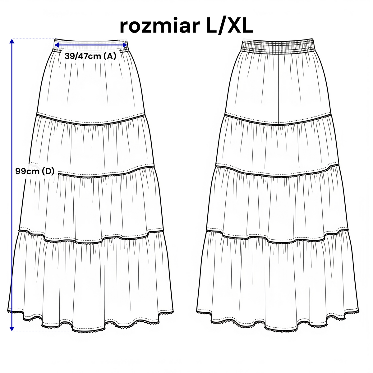 Lniana spódnica maxi z falbanami