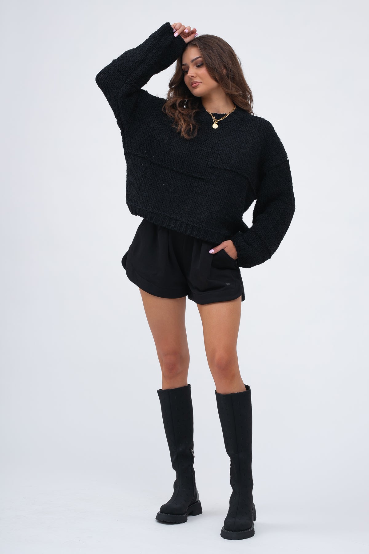 Krótki Sweter o Grubym Splocie LINEA