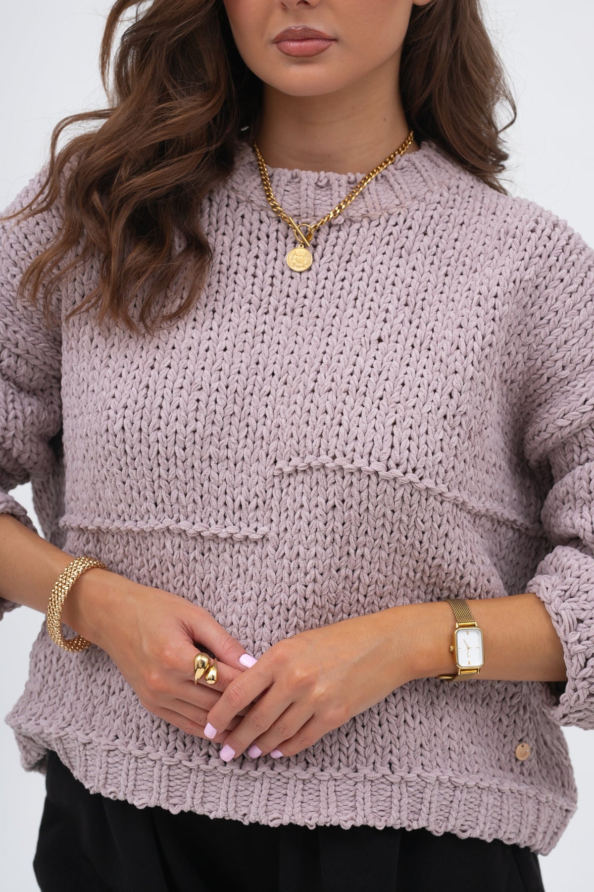 Krótki Sweter o Grubym Splocie LINEA
