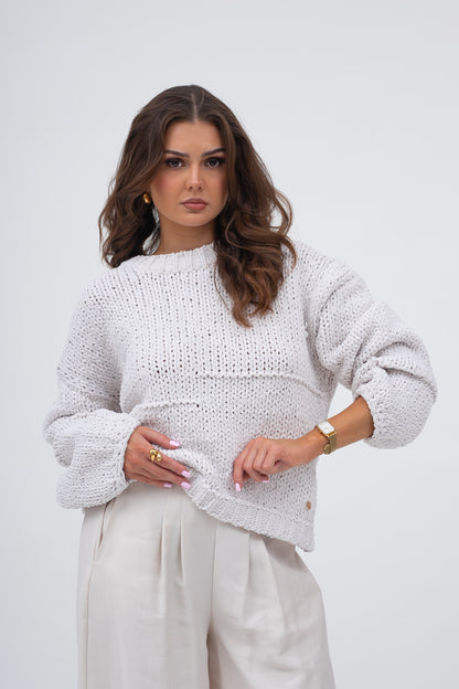 Krótki Sweter o Grubym Splocie LINEA