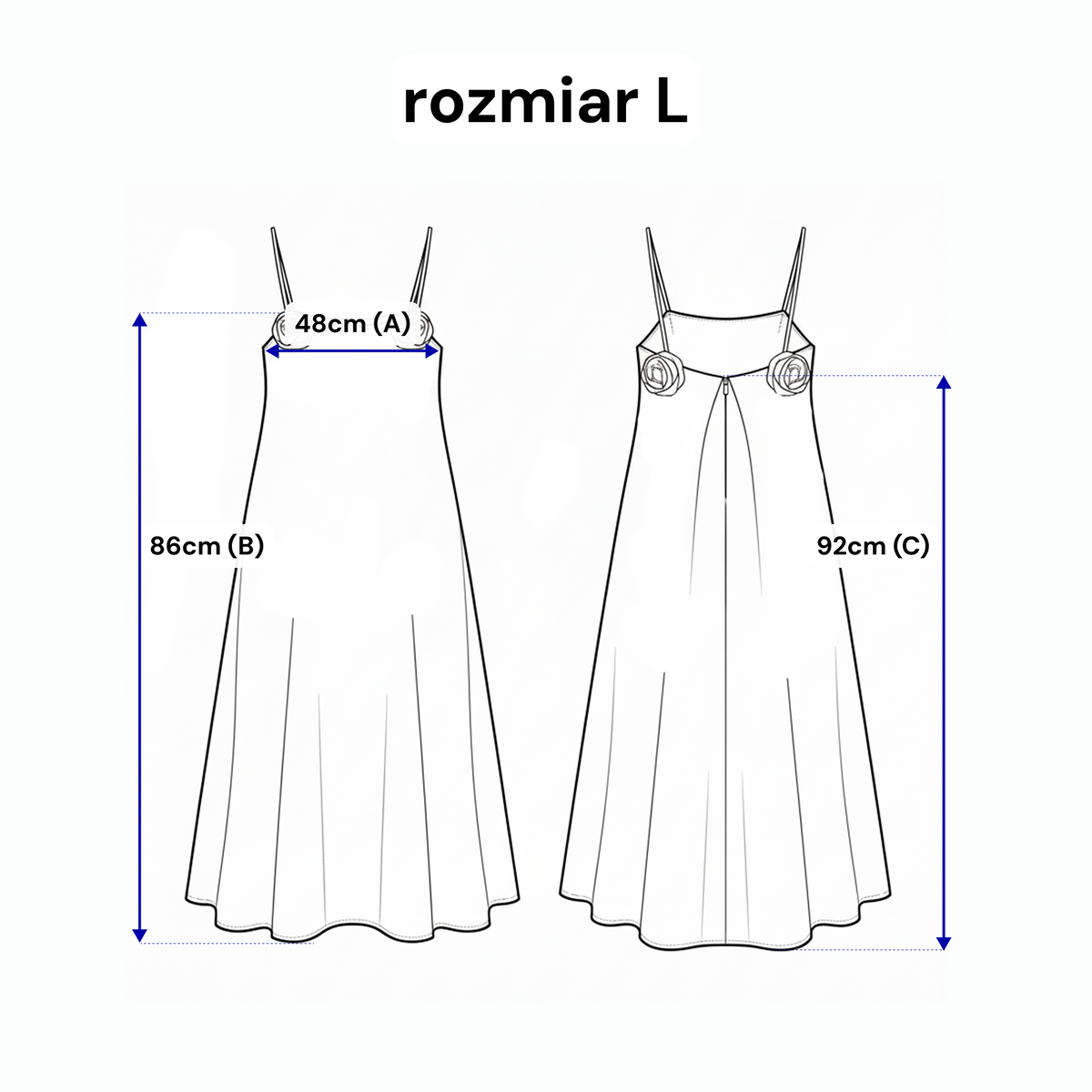 Sukienka na ramiączkach z różami – rozkloszowana z kontrafałdą i kieszeniami