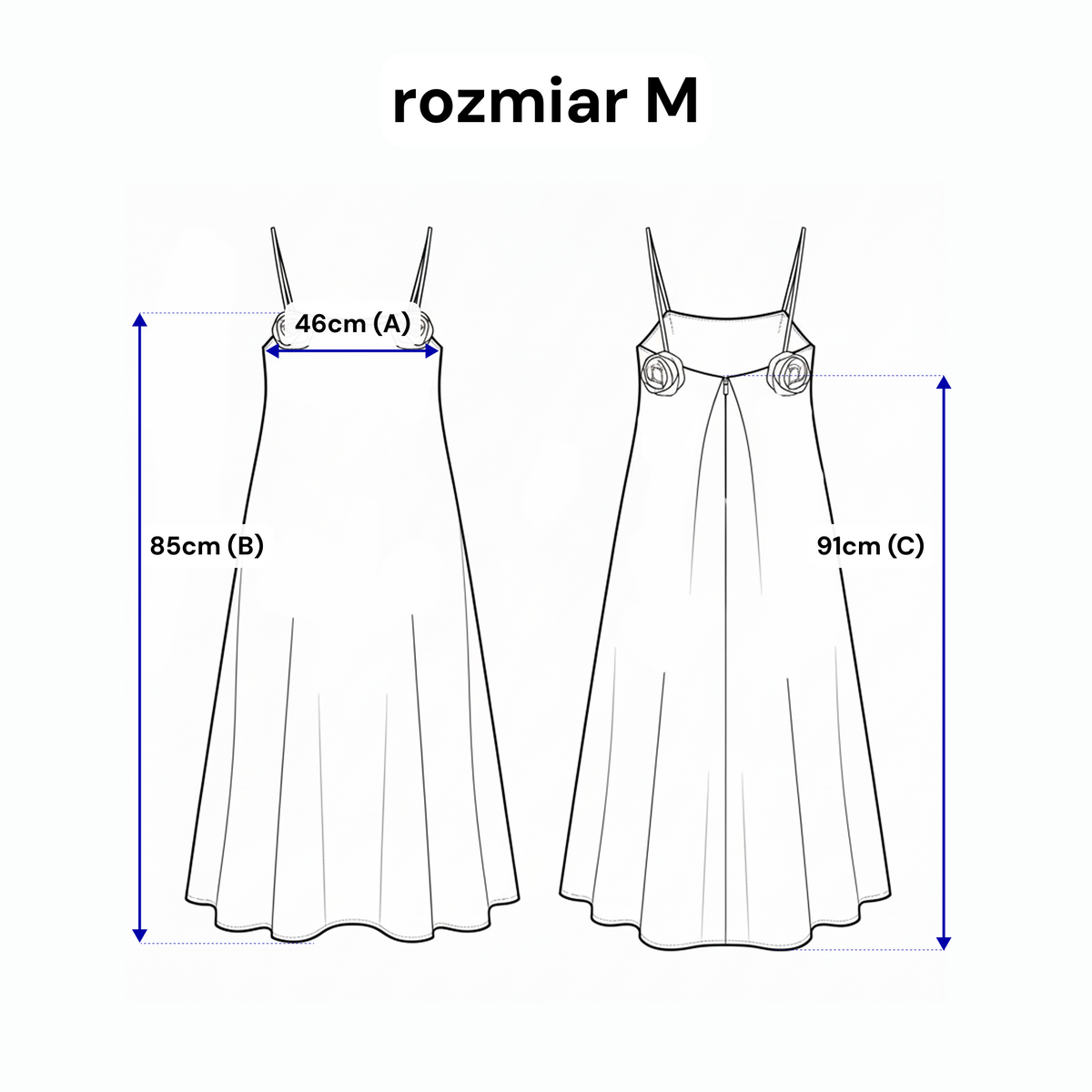 Sukienka na ramiączkach z różami – rozkloszowana z kontrafałdą i kieszeniami