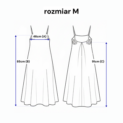 Sukienka na ramiączkach z różami – rozkloszowana z kontrafałdą i kieszeniami