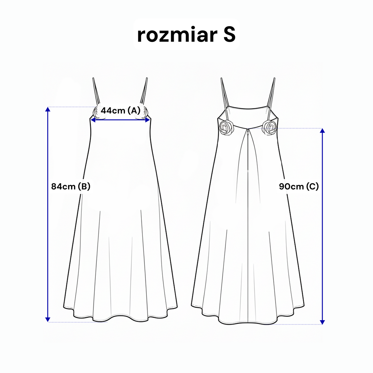 Sukienka na ramiączkach z różami – rozkloszowana z kontrafałdą i kieszeniami