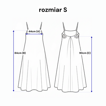 Sukienka na ramiączkach z różami – rozkloszowana z kontrafałdą i kieszeniami