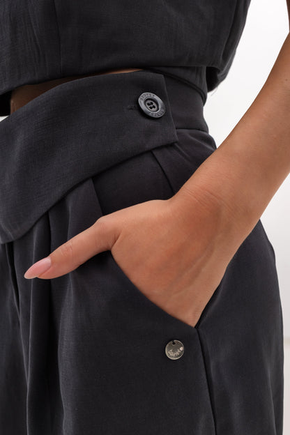 Women's trousers with a decorative belt and wide legs