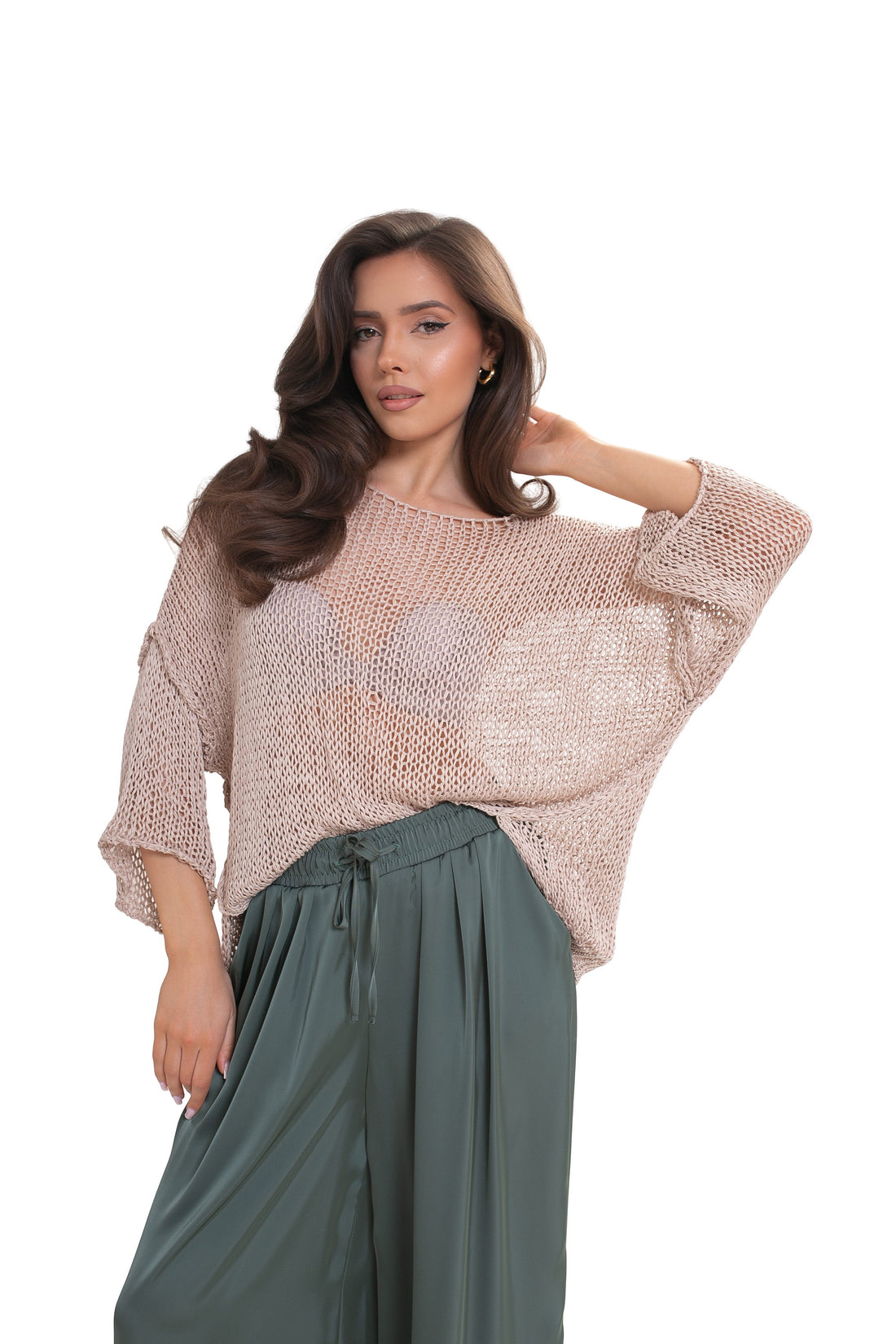 ARYA Luźny sweter damski ażurowy oversize