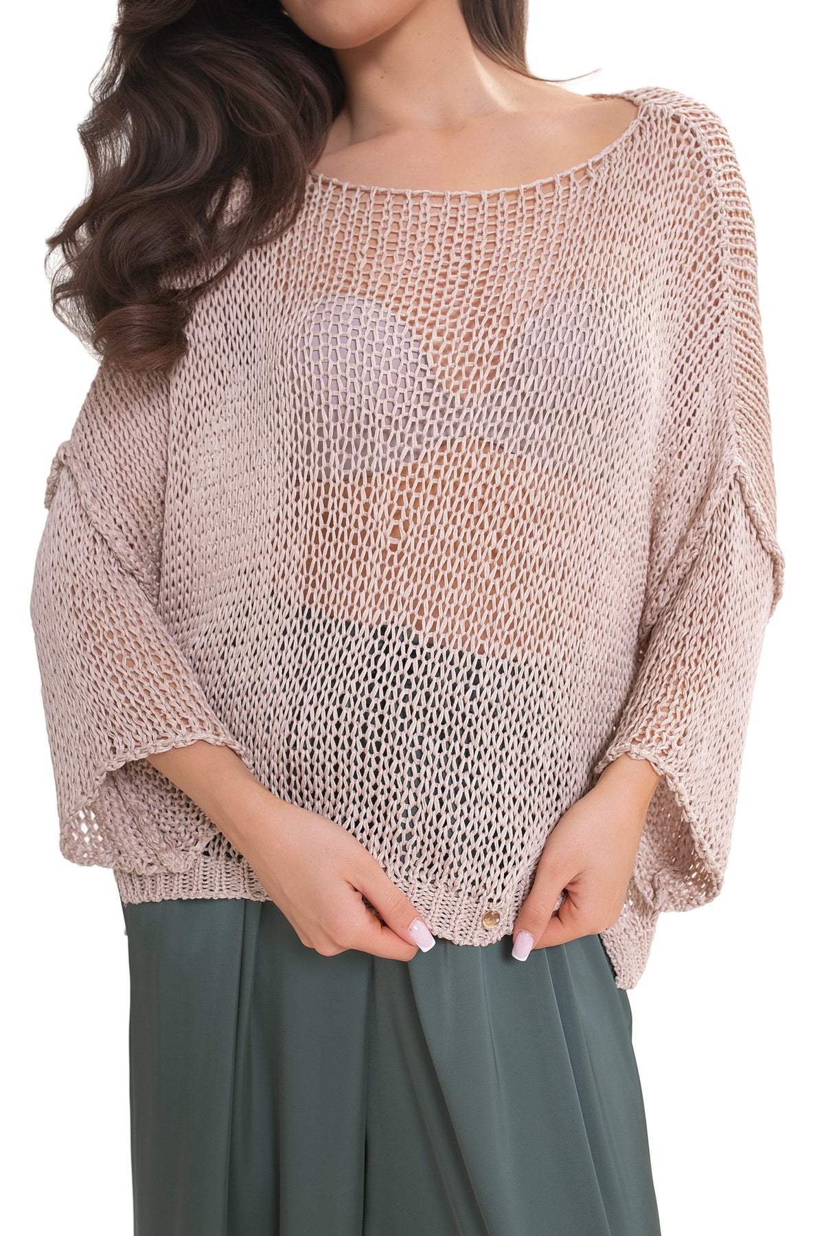 ARYA Luźny sweter damski ażurowy oversize