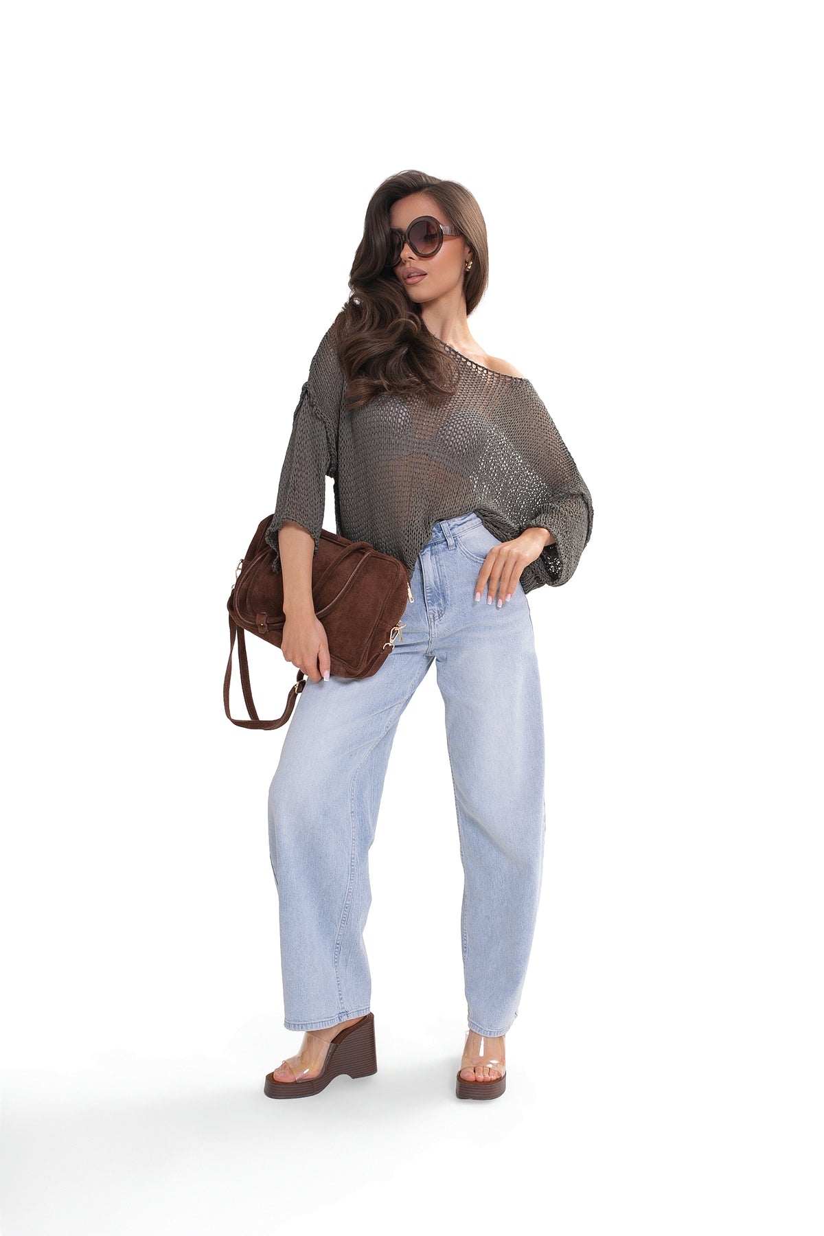 ARYA Luźny sweter damski ażurowy oversize