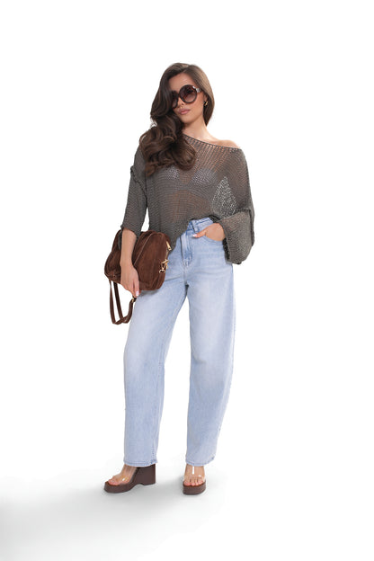ARYA Luźny sweter damski ażurowy oversize