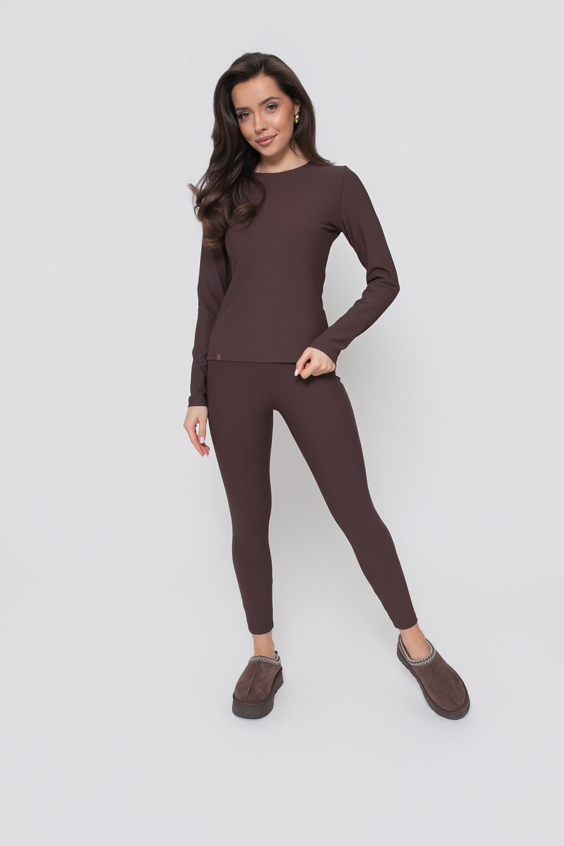 Legginsy damskie prążkowane z wysokim stanem