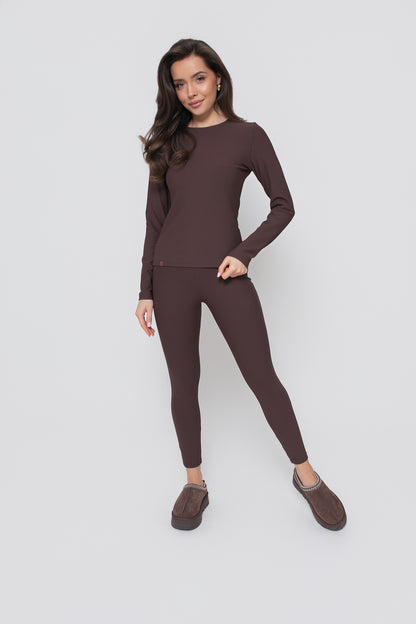 Legginsy damskie prążkowane z wysokim stanem