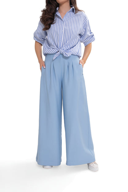 Women's wide trousers with pleats - elegant design with elastic waistband