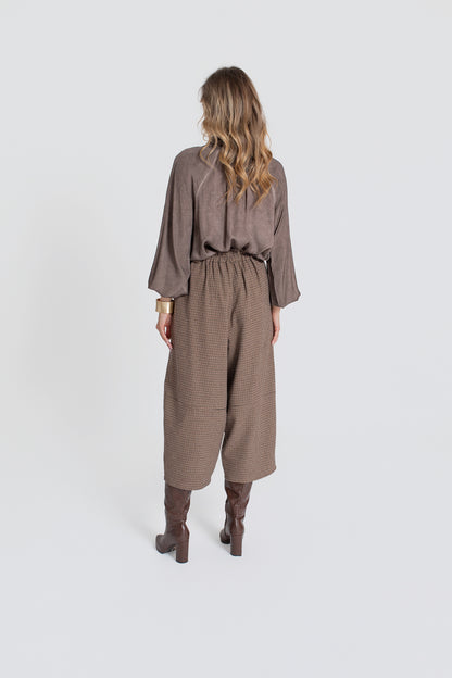 KIRA Koszula damska oversize w kratę z falbankami
