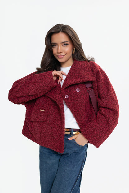 Kurtka damska z wysoką stójką i klapami – elegancka, kimono