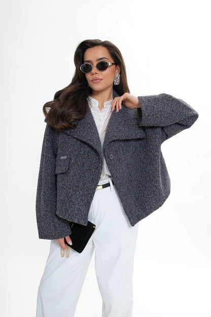 Kurtka damska z wysoką stójką i klapami – elegancka, kimono