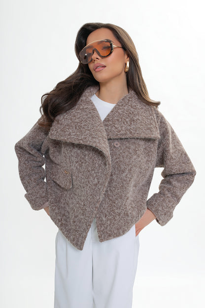 Kurtka damska z wysoką stójką i klapami – elegancka, kimono
