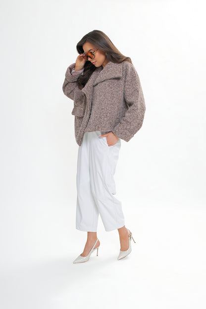 Kurtka damska z wysoką stójką i klapami – elegancka, kimono