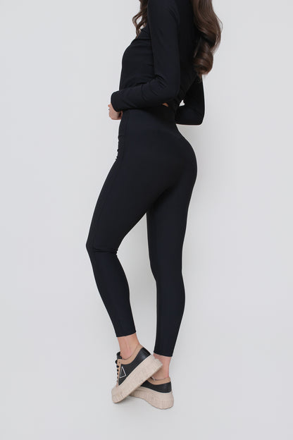 Legginsy damskie prążkowane z wysokim stanem