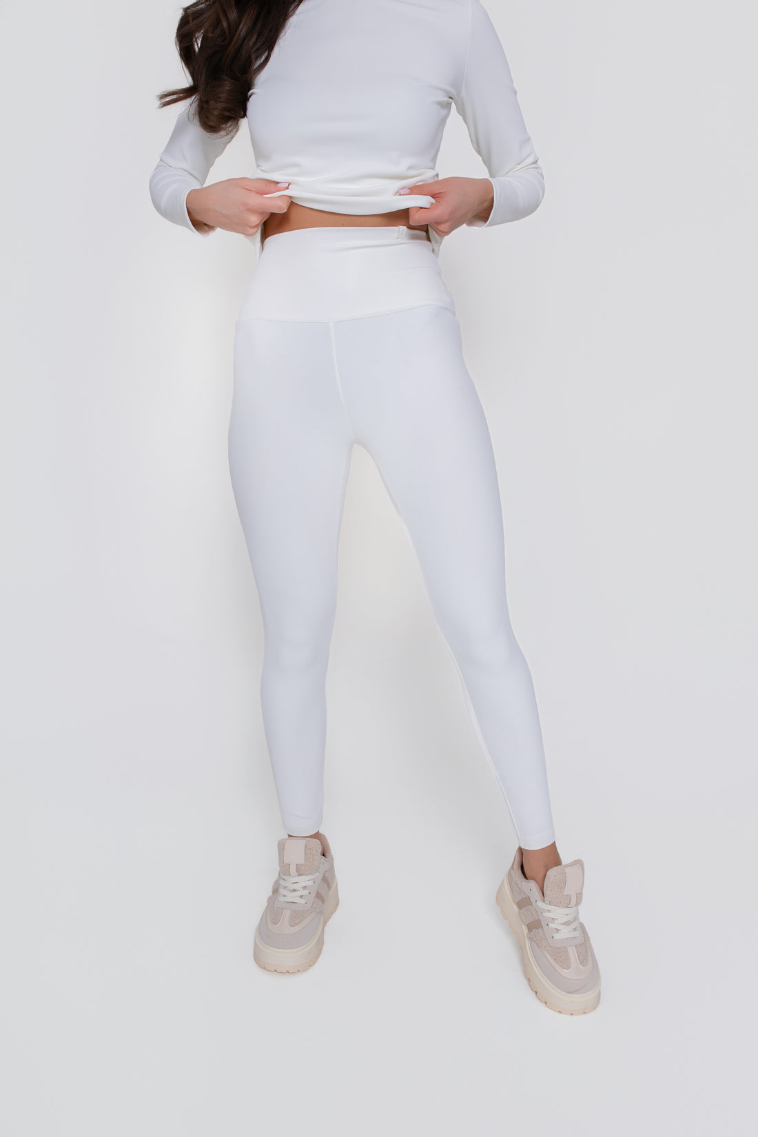 Legginsy damskie prążkowane z wysokim stanem