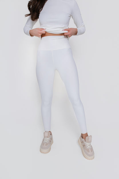 Legginsy damskie prążkowane z wysokim stanem