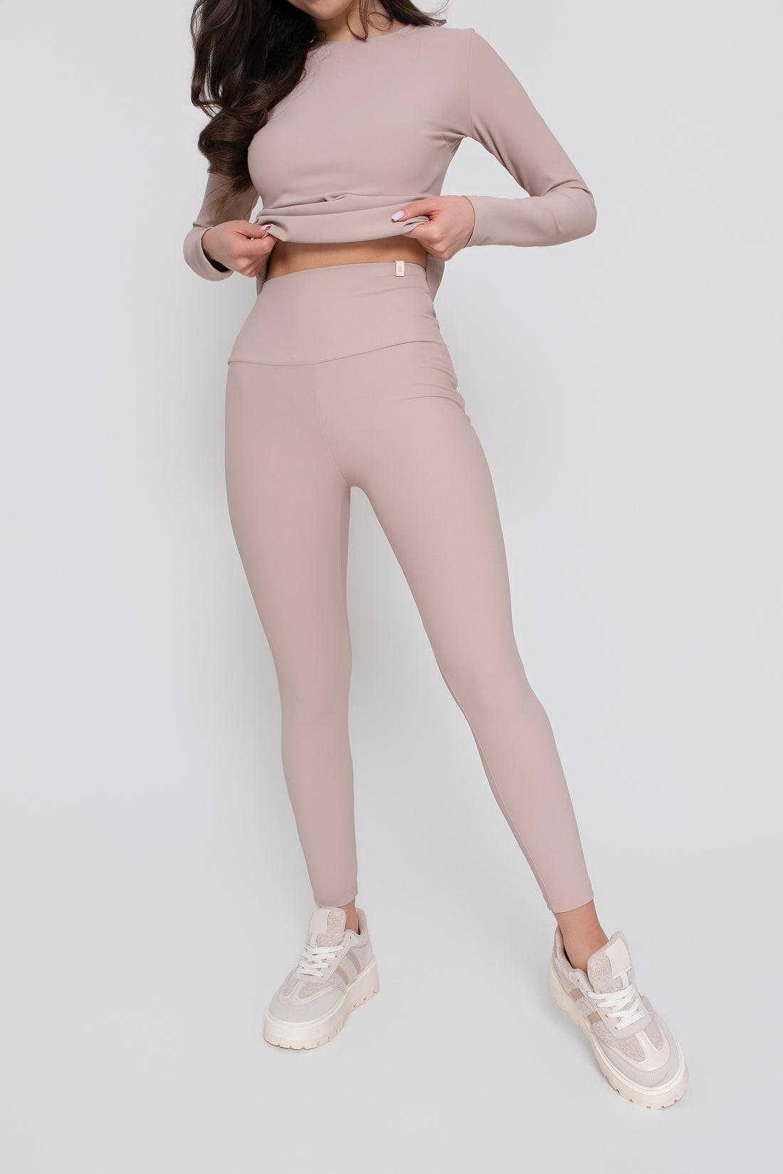 Legginsy damskie prążkowane z wysokim stanem