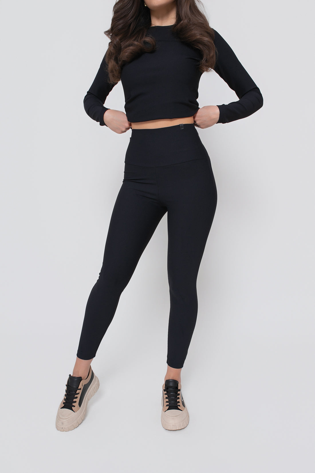 Legginsy damskie prążkowane z wysokim stanem