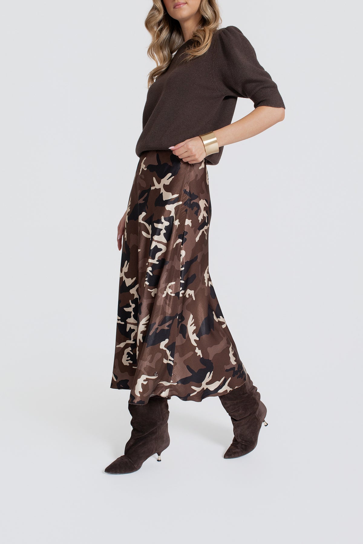 MORO Spódnica damska midi z wiskozy w print moro