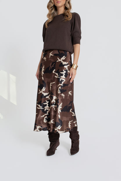 MORO Spódnica damska midi z wiskozy w print moro