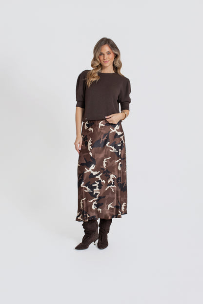 MORO Spódnica damska midi z wiskozy w print moro