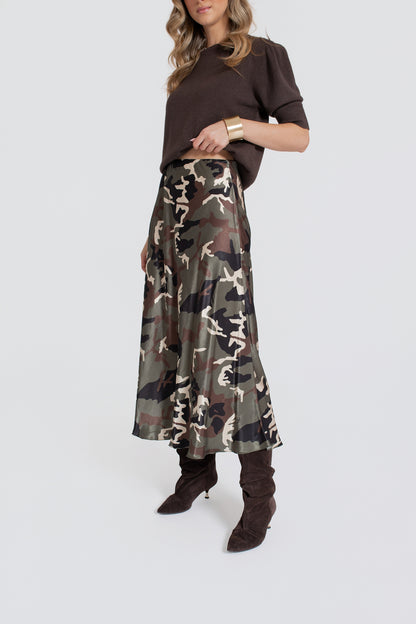 MORO Spódnica damska midi z wiskozy w print moro