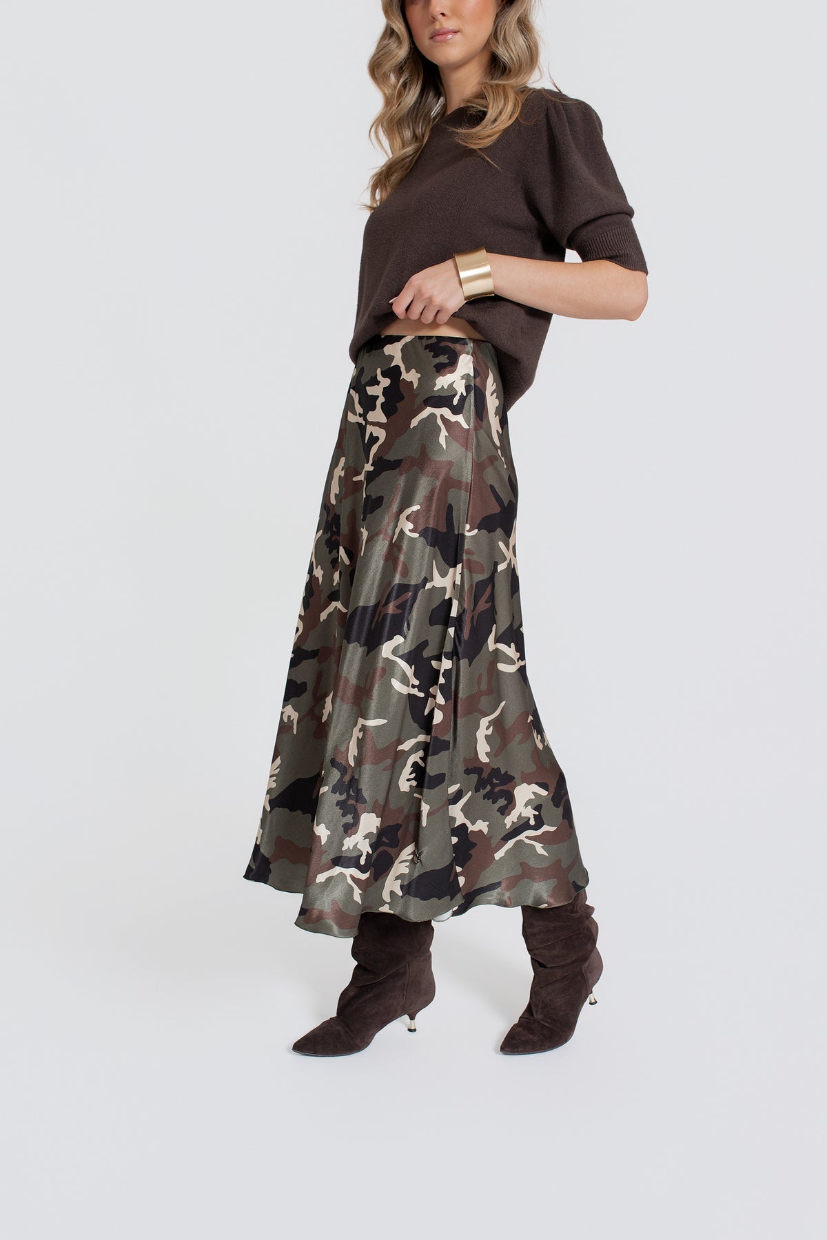 MORO Spódnica damska midi z wiskozy w print moro