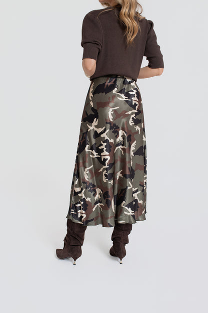 MORO Spódnica damska midi z wiskozy w print moro