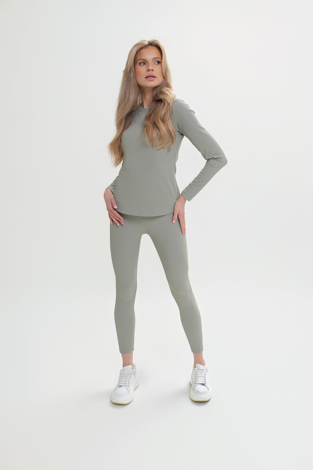 Legginsy damskie prążkowane z wysokim stanem