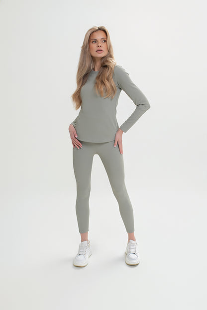 Legginsy damskie prążkowane z wysokim stanem