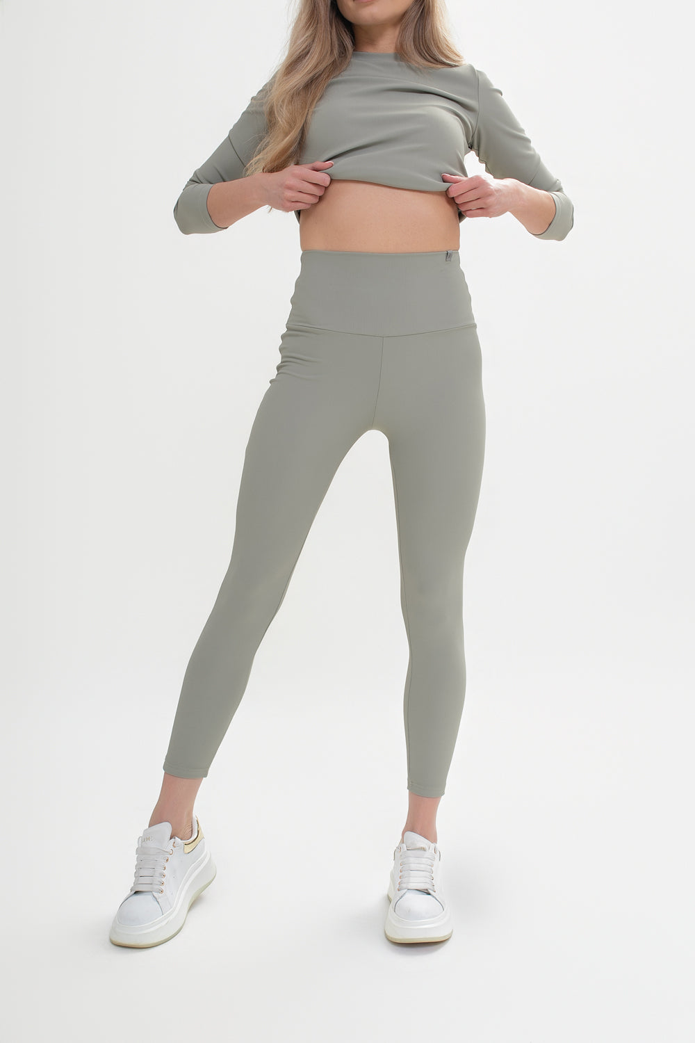 Legginsy damskie prążkowane z wysokim stanem