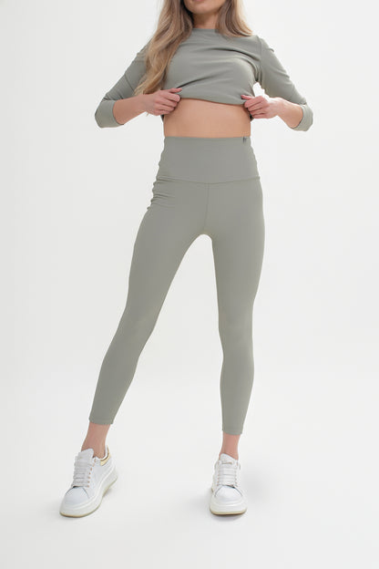Legginsy damskie prążkowane z wysokim stanem