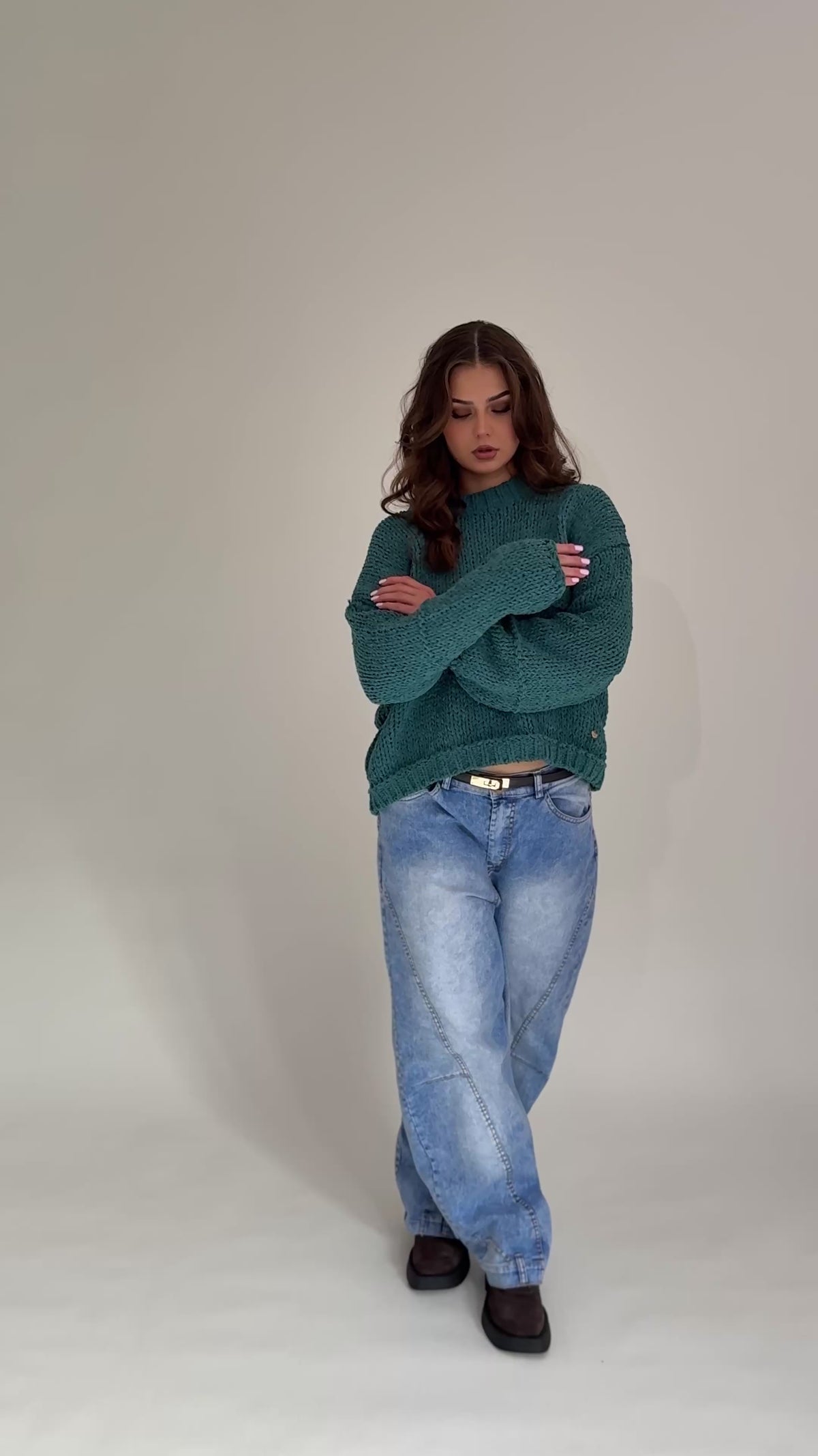 Krótki Sweter o Grubym Splocie LINEA